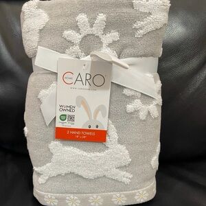 CARO HOME Bunnies and Flowers Hand Towels, Set of 2, Grey